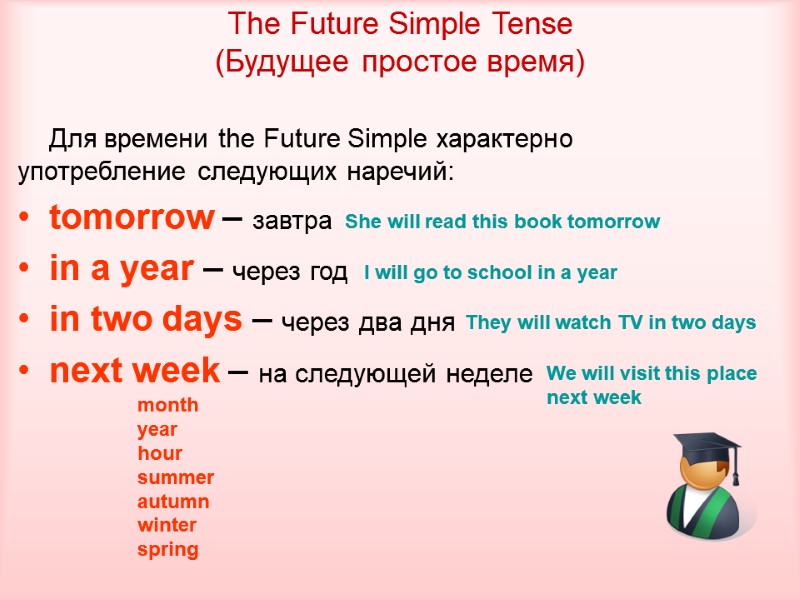 The Future Simple Tense (Будущее простое время)  Для времени the Future Simple характерно